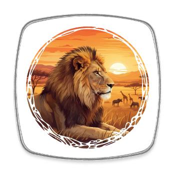Lion at sunset Serengeti circle - Square fridge magnet - white - Front