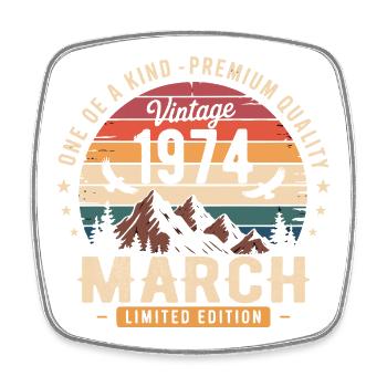 Gift March 1974, Born in march 1974 - Square fridge magnet - white - Front