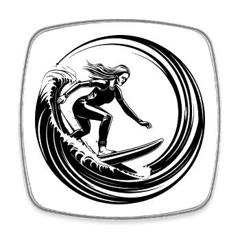 Surfer Frau Silhouette - Viereckiger Kühlschrankmagnet - Weiß - Vorne