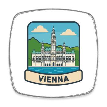 Souvenir rétro de l’hôtel de ville de Rathaus de Vienne Autriche - Magnet carré - blanc - Devant