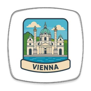 Emblème de voyage vintage de la Karlskirche de Vienne Autriche - Magnet carré - blanc - Devant