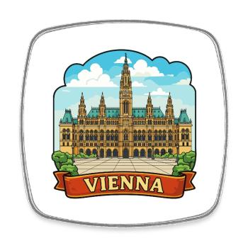 Vienna Austria Rathaus Vintage Ribbon Travel Badge - Viereckiger Kühlschrankmagnet - Weiß - Vorne