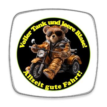 Bär auf Motorrad mit vollem Tank - Viereckiger Kühlschrankmagnet - Weiß - Vorne
