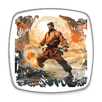 Karate-Krieger im Feuersturm - Viereckiger Kühlschrankmagnet - Weiß - Vorne