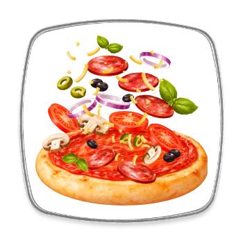 Pizza mit Salami und Gemüse Illustration - Viereckiger Kühlschrankmagnet - Weiß - Vorne