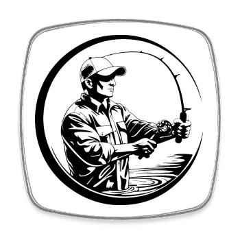Fishing Mann Silhouette - Viereckiger Kühlschrankmagnet - Weiß - Vorne