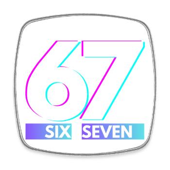 67 Néon Glitch Rétro, six-seven - Magnet carré - blanc - Devant