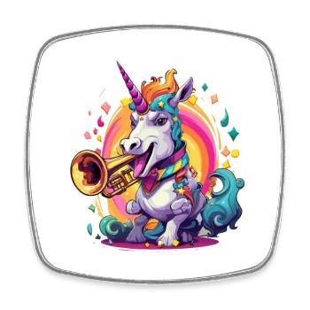 Trompette licorne dans un tourbillon arc-en-ciel - Magnet carré - blanc - Devant