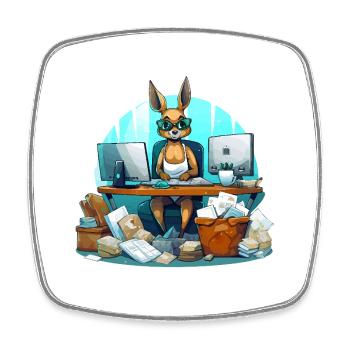 Känguru im Büro Chaos - Viereckiger Kühlschrankmagnet - Weiß - Vorne
