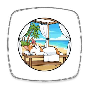 Beach Spa Corgi Dog Relaxing Art - Square fridge magnet - white - Front