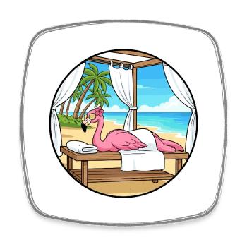 Beach Spa Flamingo Bird Relaxing Art - Square fridge magnet - white - Front
