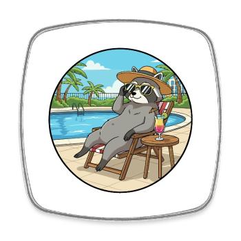Summer Raccoon Animal Relaxing By Pool - Square fridge magnet - white - Front