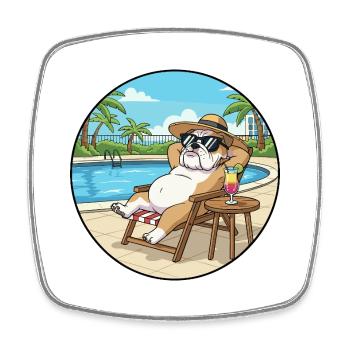 Summer Bulldog Dog Relaxing By Pool Art - Square fridge magnet - white - Front