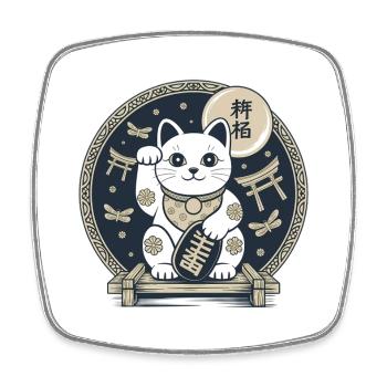 Médaille Maneki Neko Night - Magnet carré - blanc - Devant