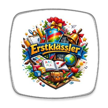 First Grade Learning World Logo - Square fridge magnet - white - Front
