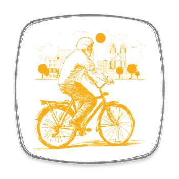 Fahrrad Alter Mann Stadt Skyline Radfahren - Square fridge magnet - white - Front