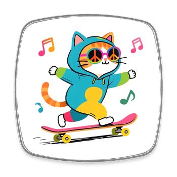 Regenbogen-Skate-Katze in Frieden und Liebe Hoodie - Viereckiger Kühlschrankmagnet - Weiß - Vorne