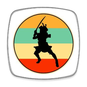Samurai Warrior Retro Sunset Vintage-Silhouette - Viereckiger Kühlschrankmagnet - Weiß - Vorne