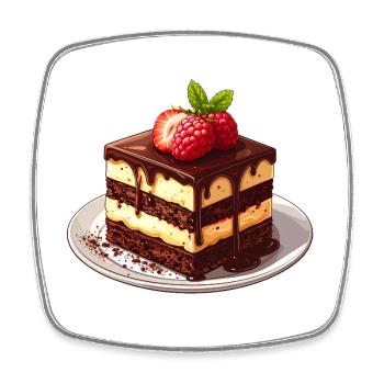Chocolate cake with raspberry - Square fridge magnet - white - Front