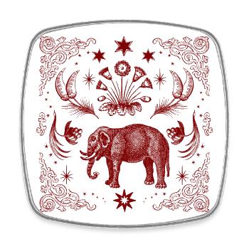 Éléphant ornement rouge avec cadre d’étoile - Magnet carré - blanc - Devant