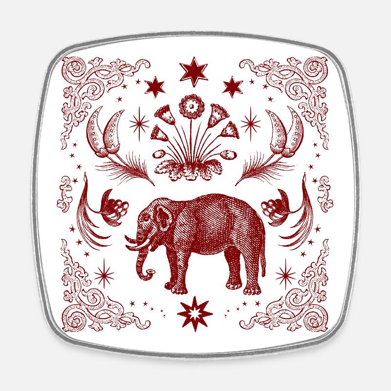 Red Ornament Elephant with Star Frame - Square fridge magnet - white
