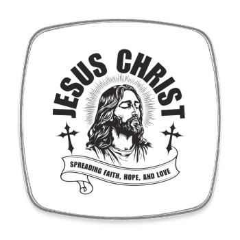 Jesus Christ Portrait with Faith Ribbon - Square fridge magnet - white - Front