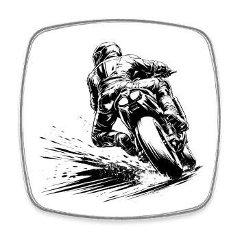 Motorcycle racer in extreme lean angle - Square fridge magnet - white - Front