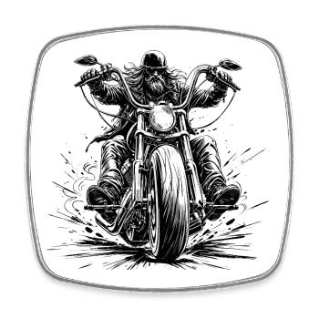 Chopperfahrer frontal im Comic-Stil - Viereckiger Kühlschrankmagnet - Weiß - Vorne