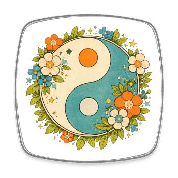 Floral Yin Yang Circle - Square fridge magnet - white - Front