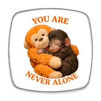 Baby Monkey Punch with Plush You're Never Alone - Square fridge magnet - white - Front