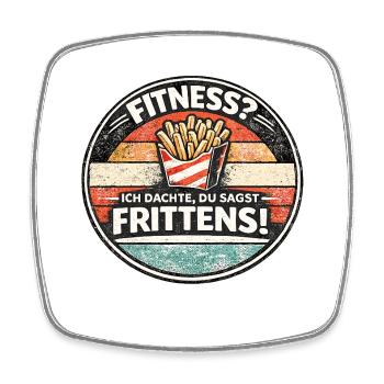 Fitness vs Fritten – Retro Fries Badge - Viereckiger Kühlschrankmagnet - Weiß - Vorne
