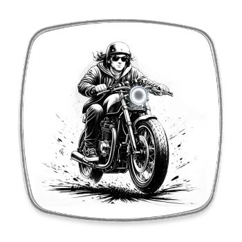Teenager on modern café racer - Square fridge magnet - white - Front