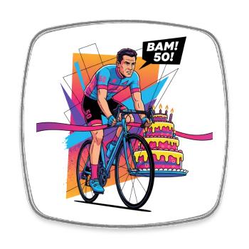 BAM! 50th Birthday Cyclist Pop Art - Square fridge magnet - white - Front