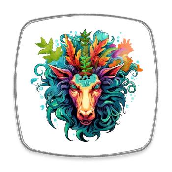 Colorful goat head design with leaves - Square fridge magnet - white - Front