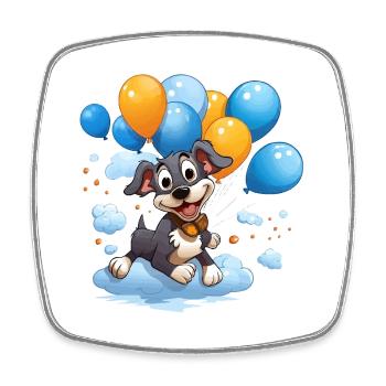 Balloon dog flying in clouds - Square fridge magnet - white - Front