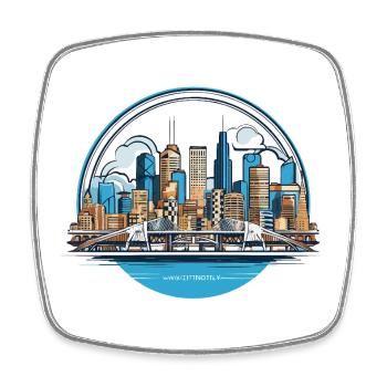 City skyline and bridge in a circle - Square fridge magnet - white - Front