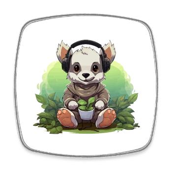 Headphone panda planting - Square fridge magnet - white - Front