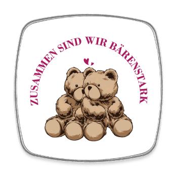 Ensemble, nous sommes forts comme un ours – Mignons ours en peluche - Magnet carré - blanc - Devant