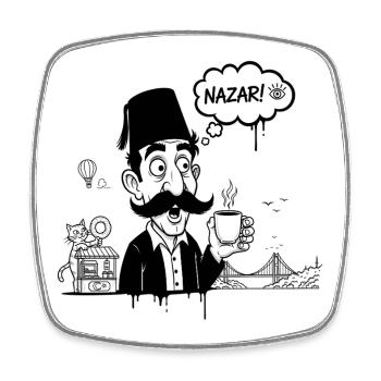 Moustachu au fez et Nazar Café - Magnet carré - blanc - Devant