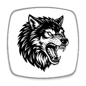 Wolf Schwarz-Weiß Wolf Alpha Maskottchen-Logo - Viereckiger Kühlschrankmagnet - Weiß - Vorne
