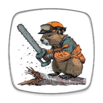 Tronçonneuse bûcheron Beaver - Magnet carré - blanc - Devant