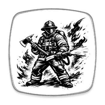 Heroic Firefighter Comic Style Black White - Square fridge magnet - white - Front