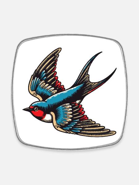 Swallow bird blue red plumage and tan wings - Square fridge magnet - white