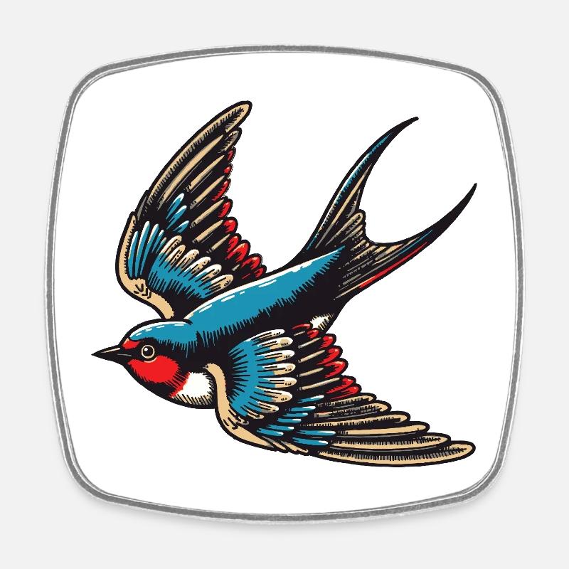 Swallow bird blue red plumage and tan wings - Square fridge magnet - white