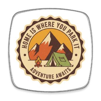 Zuhause ist, wo du parkst, Vintage Mountain - Viereckiger Kühlschrankmagnet - Weiß - Vorne