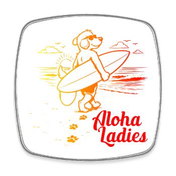 Aloha Ladies Surfer Dog Hawaiian Style - Square fridge magnet - white - Front