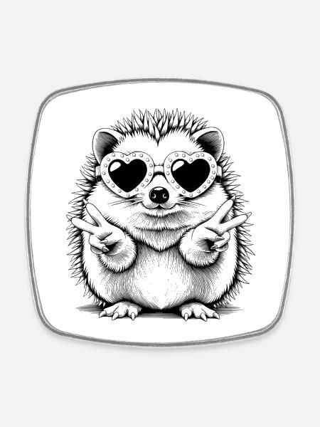 Cooler Igel mit Herzbrille - Viereckiger Kühlschrankmagnet - Weiß