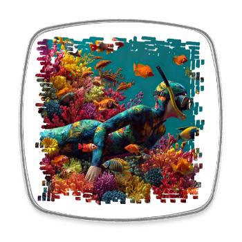 Coral Reef Diver Panorama - Square fridge magnet - white - Front