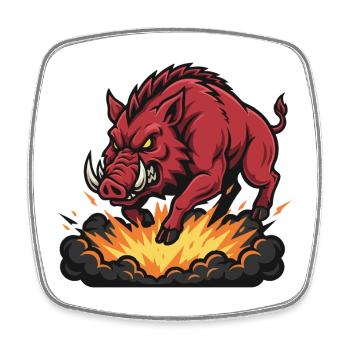 Red Boar Fire Blast Mascot Boar - Square fridge magnet - white - Front
