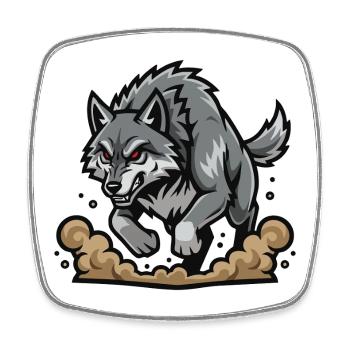 Wild Gray Wolf Charge Maskottchen-Wolf-Lauf - Viereckiger Kühlschrankmagnet - Weiß - Vorne